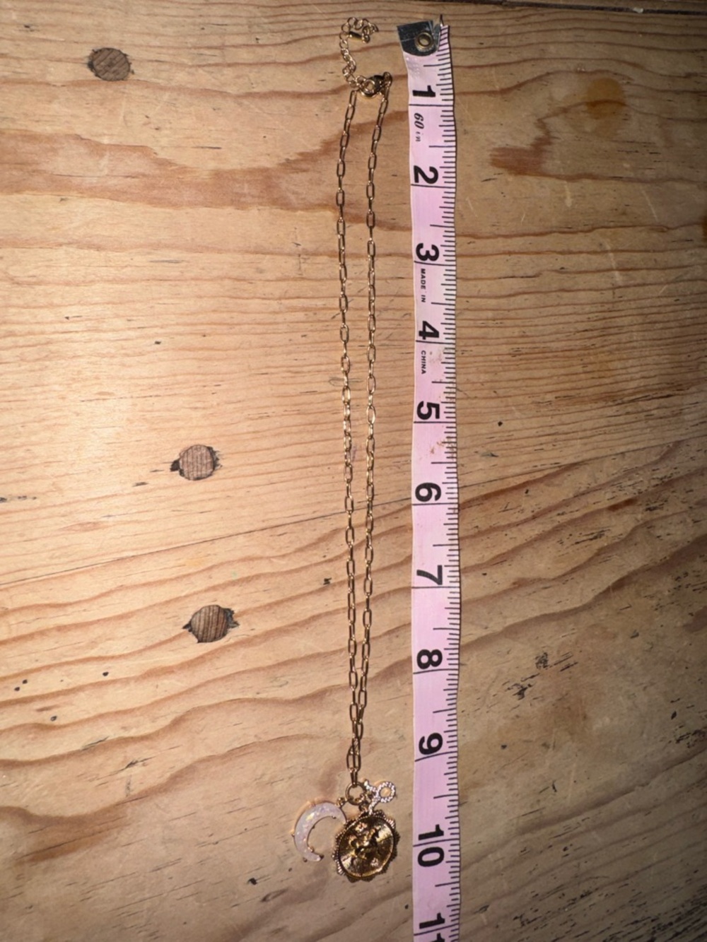 Gold Taurus Medallion Necklace with Opalescent Moon Charm - Picture 2 of 5